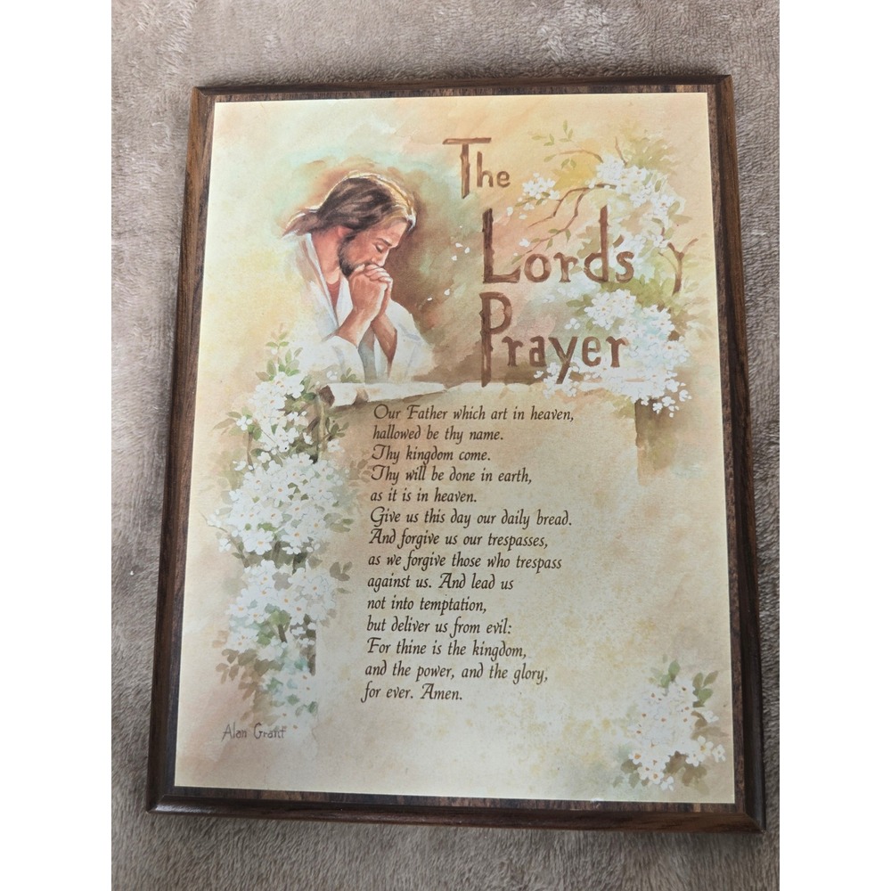 Vintage Alan Grant The Lords Prayer Wood Wall Plaque Religious Jesus Art Decor